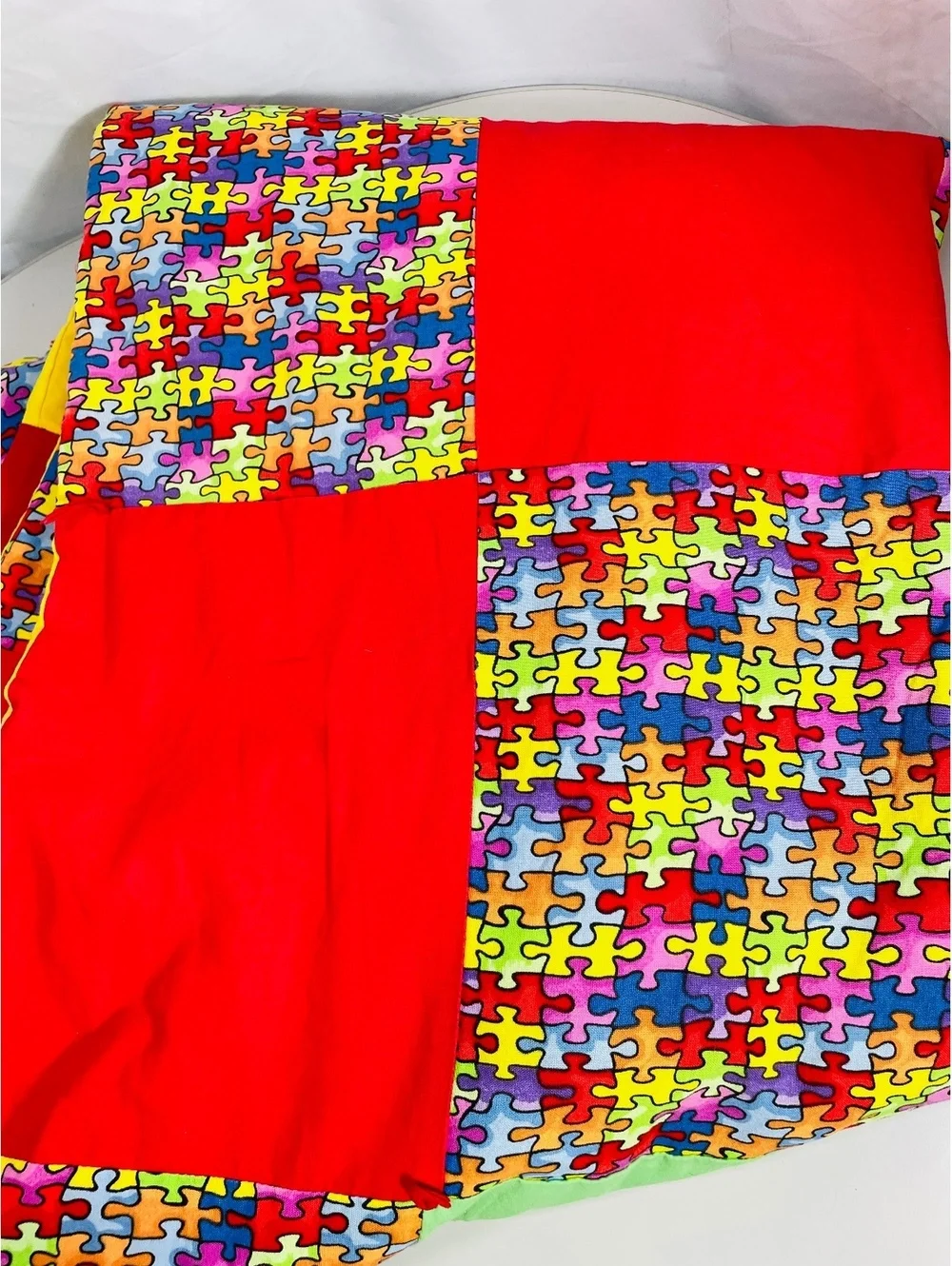 Handmade Autism Puzzle Piece Patchwork Quilt Blanket 42 x 58 Double Sided